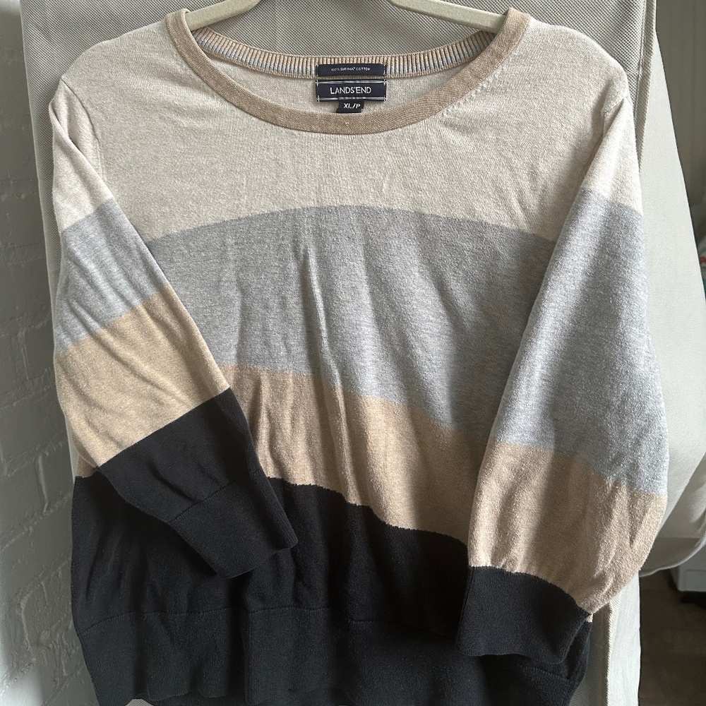 Supima Cotton Lands End XL petite 3/4 sleeves abstract blocked sweater
